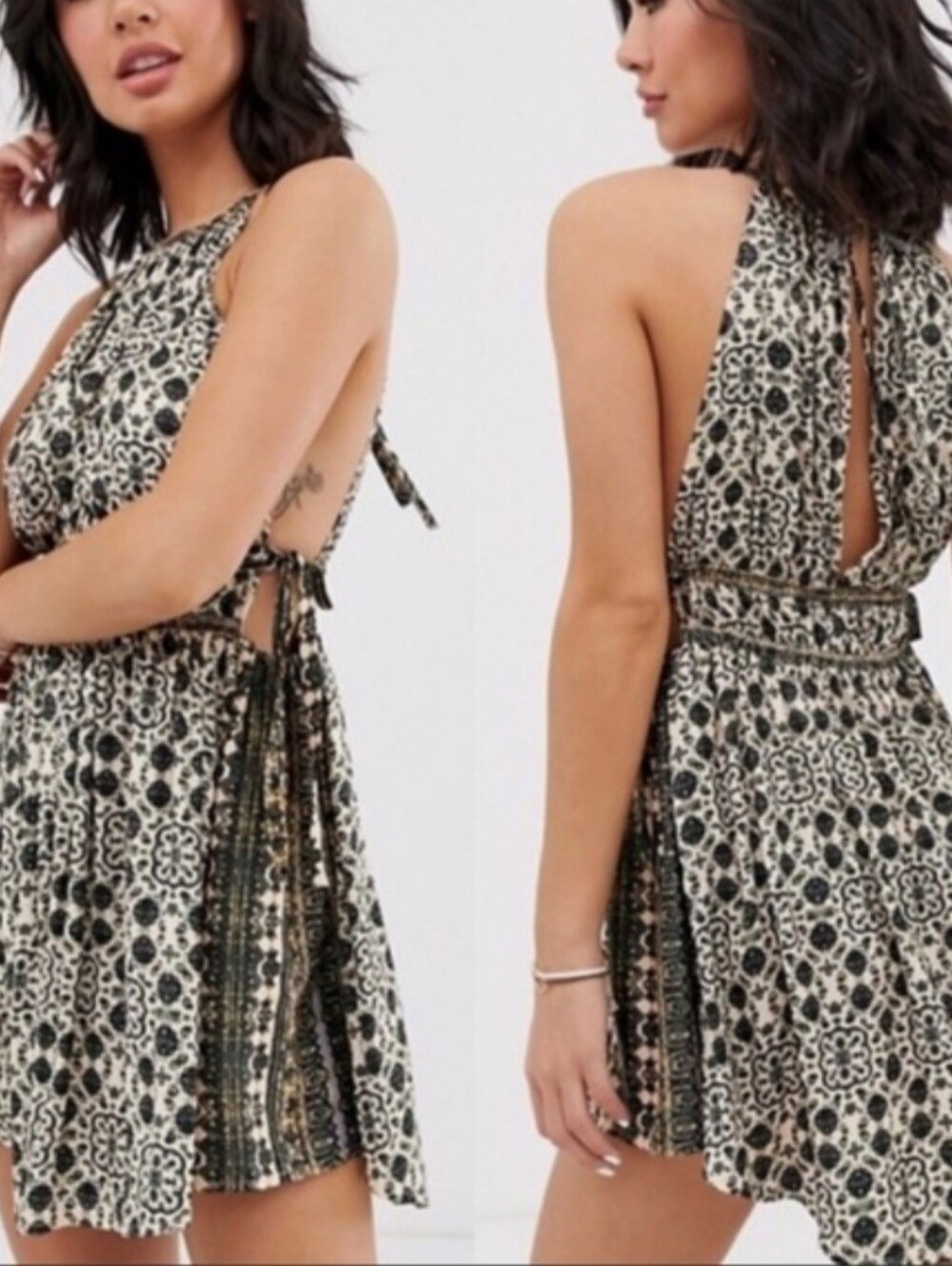 Free People Black/Cream Printed Tunic. Size M.